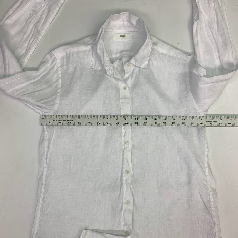 Uniqlo Premium Linen Shirt Womens XS White Long Sleeve Button Down Blouse - Picture 12 of 14